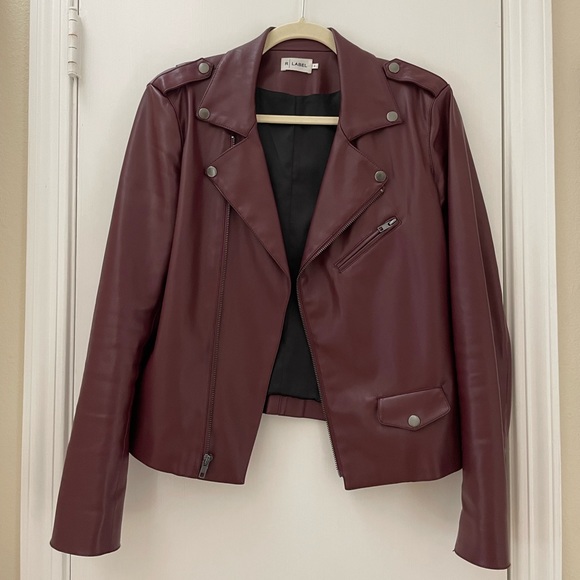 The Reset R Label Burgundy Vegan Leather Classic Moto Jacket - Size S - Picture 2 of 9
